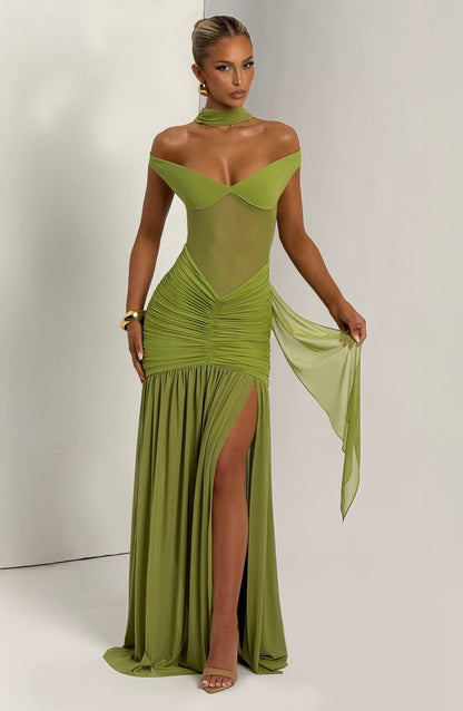 Sophia Olive Maxi Summer Dress