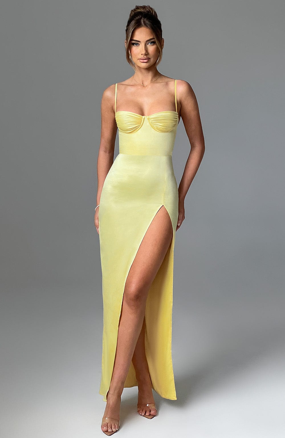 Alora Lemon Maxi Dress in XS - back view