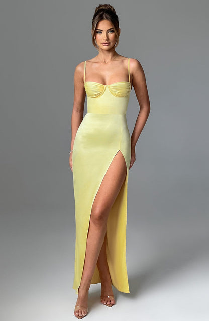 Alora Lemon Maxi Dress in XS - back view