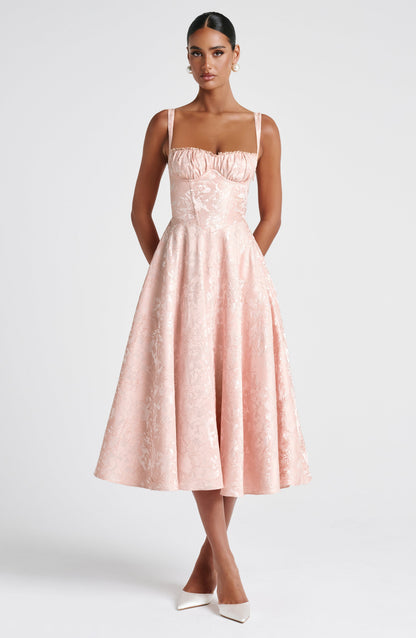 Chloe Soft Peach Midi Summer Dress