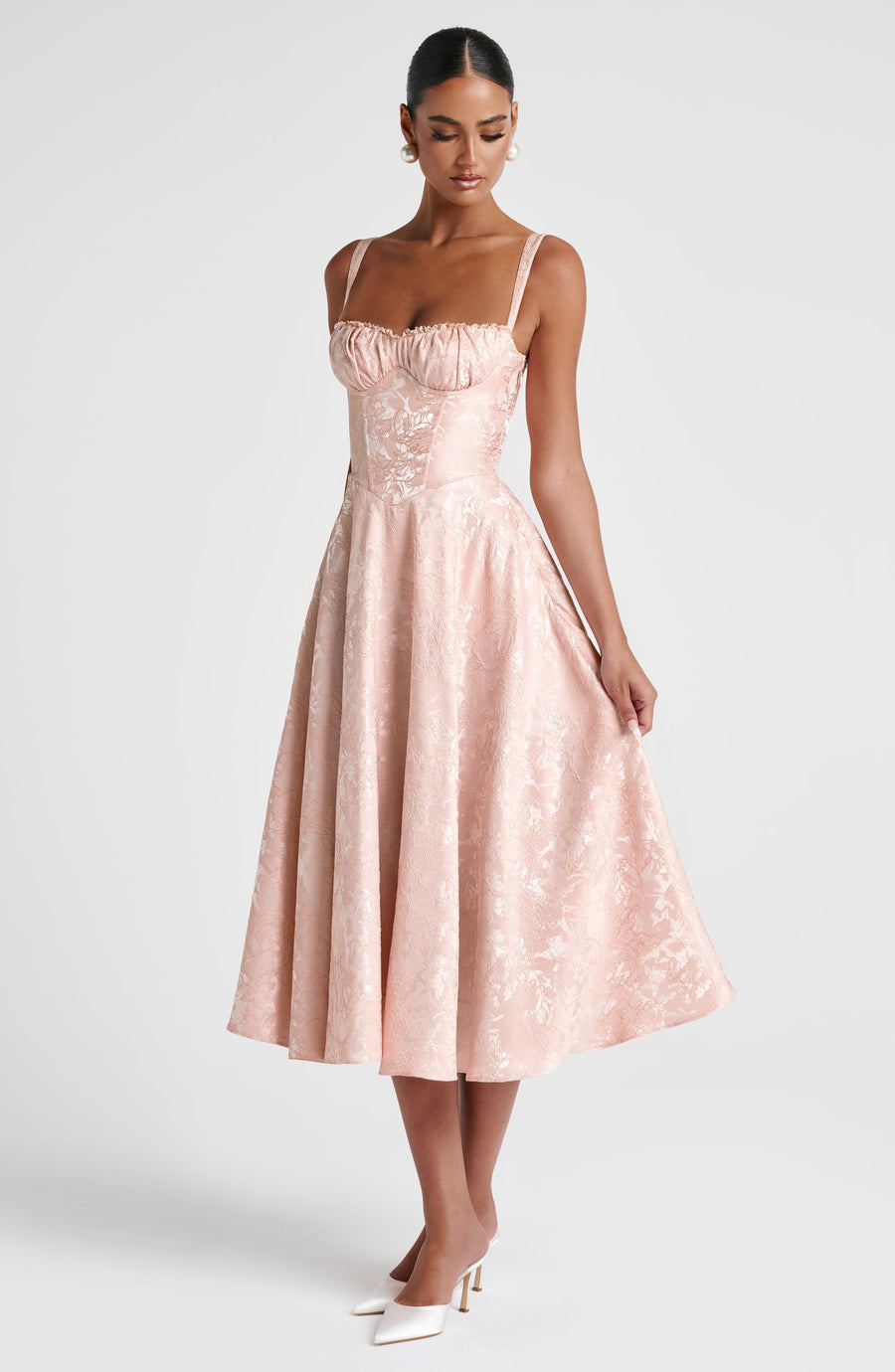 Chloe Soft Peach Midi Summer Dress