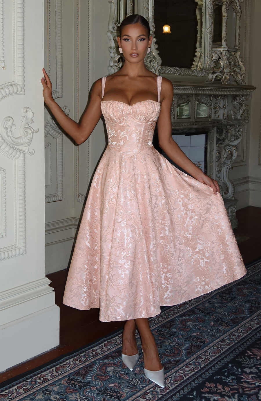 Chloe Soft Peach Midi Summer Dress