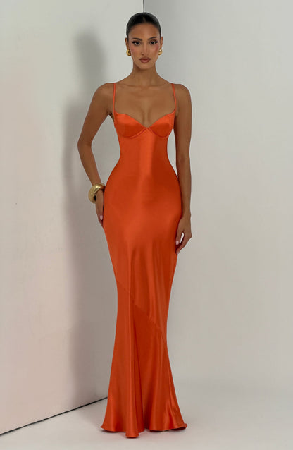 Chloe Maxi Summer Dress in Burnt Orange