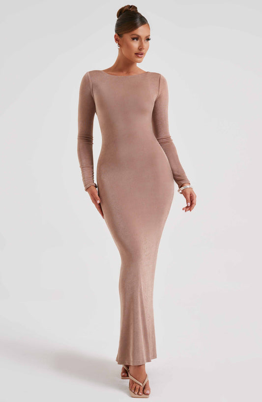 Anastassia Chocolate Maxi Dress in XS - front view
