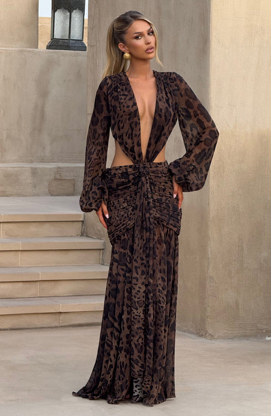 Andrina Leopard Print Maxi Dress in XS - front view