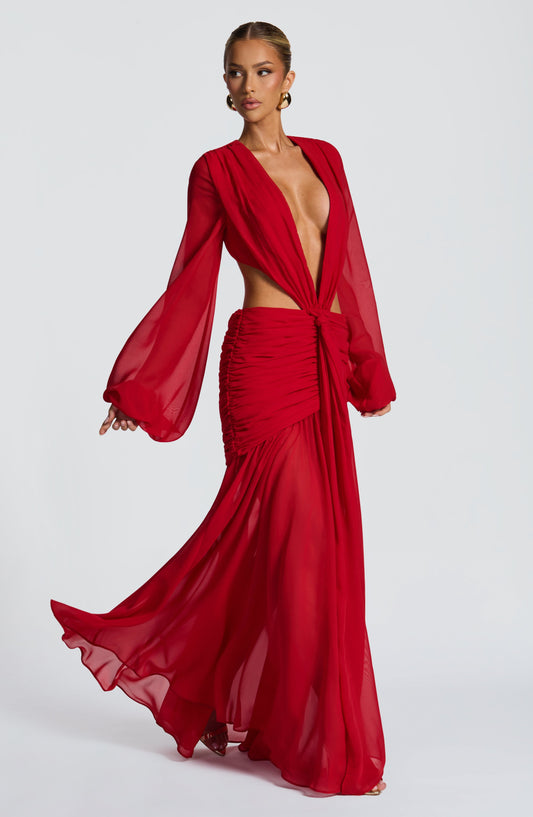 Andrina Red Maxi Dress in XS - front view