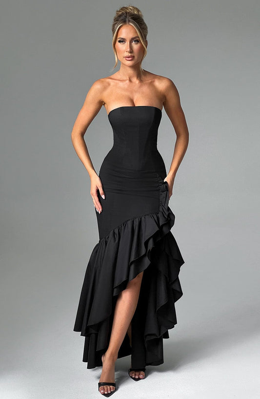 Angelina Black Maxi Dress in XS - front view