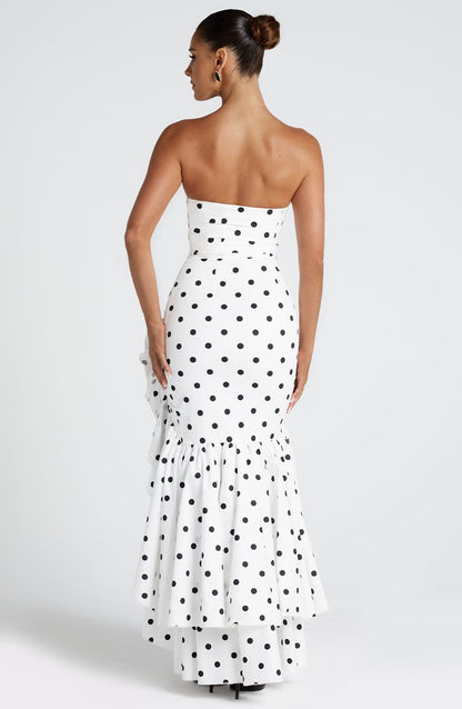 Angelina Black Polka Dot Maxi Dress in XS - back view