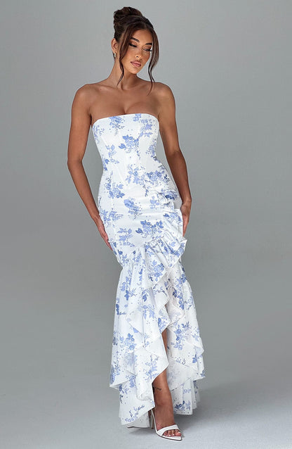 Angelina Blue Floral Print Maxi Dress in XS - back view