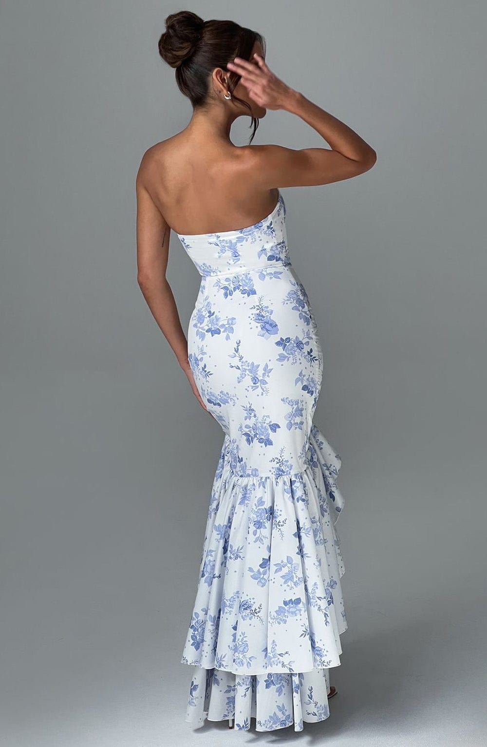 Angelina Blue Floral Print Maxi Dress in XS - side view