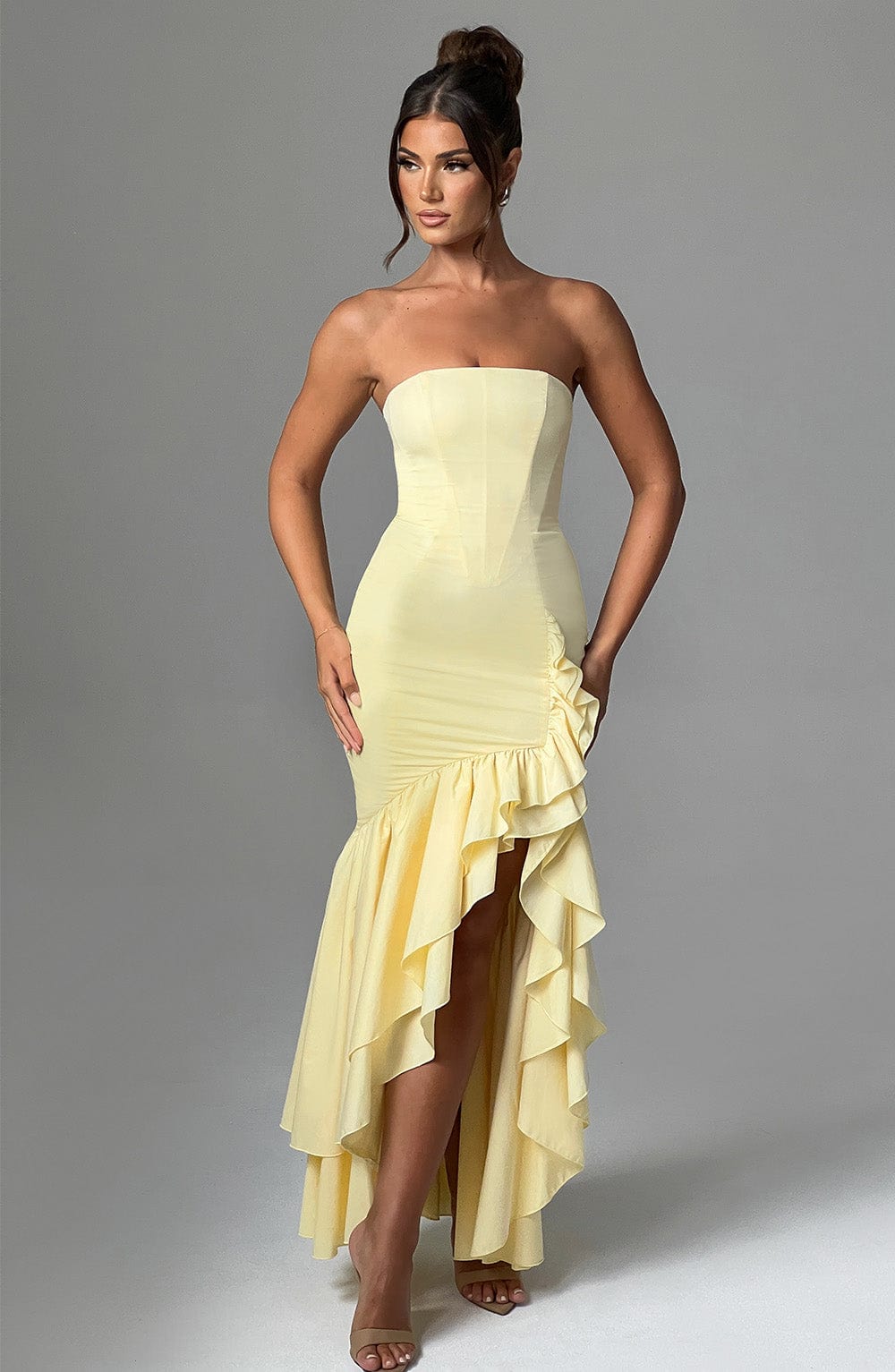 Angelina Lemon Maxi Dress in XS - front view