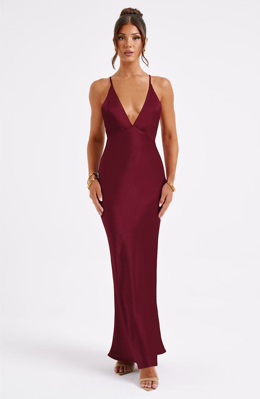 Anja Burgundy Maxi Dress in XS - front view