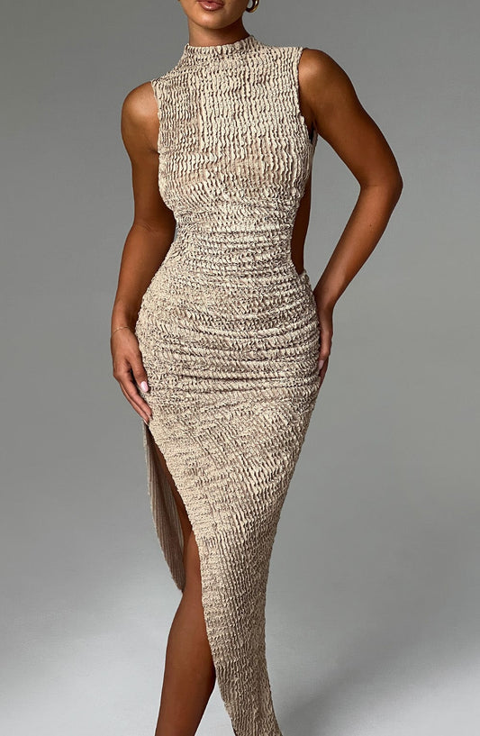 Beige Aphrodite Midi Dress in XS - front view