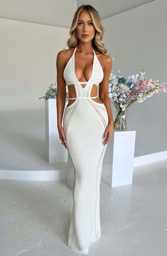 Arabella White Maxi Dress in XS - front view
