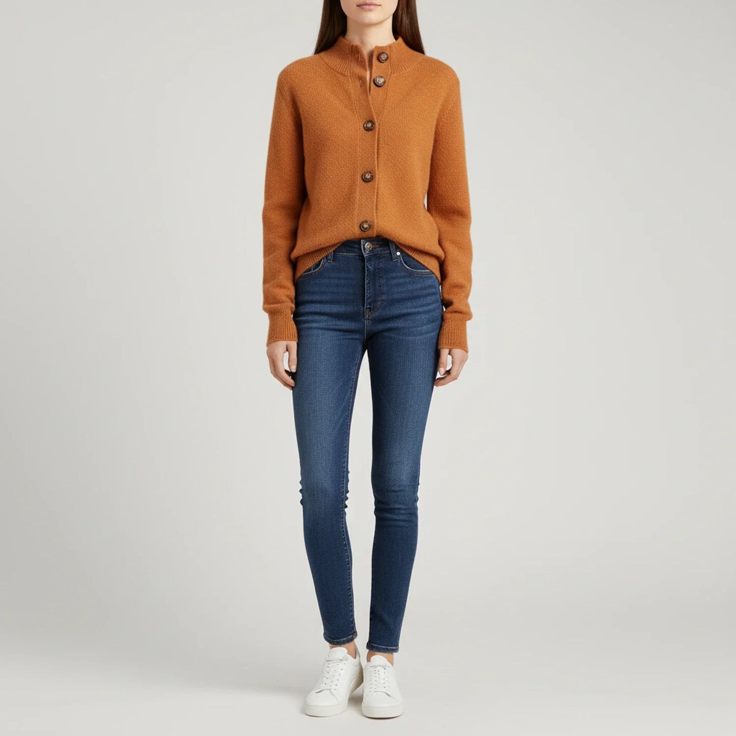 Luvrefashion | Ladies' Cardigan Sweater in Orange - side view