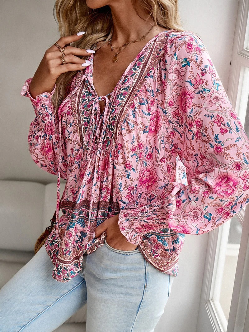 Linda Chic Floral Summer Blouse in Pink - side view