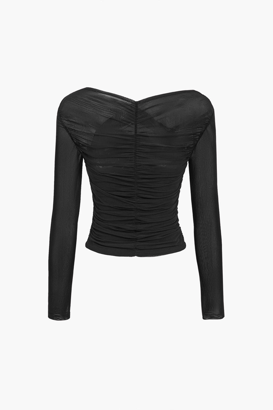 Luvrefashion | Fern Long Sleeve Ruched Mesh Top in Burgundy - image 7