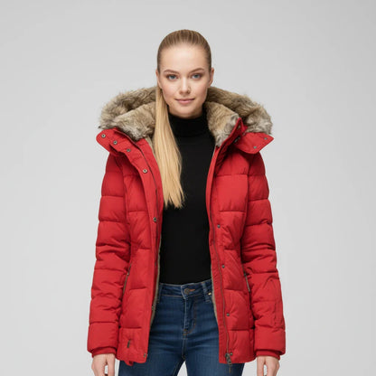 Quilted Puffer Jacket with Hood for in Black - styled look