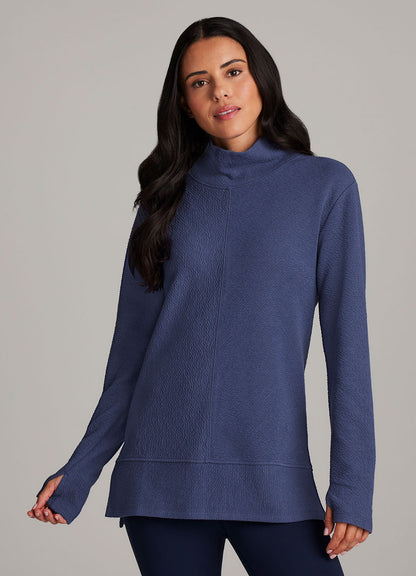 Studio Jacquard Mock Neck Tunic Pullover with Thumb Holes