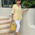 Dulce | Women's Timelessly Elegant Vintage Print Top - Lemon Yellow