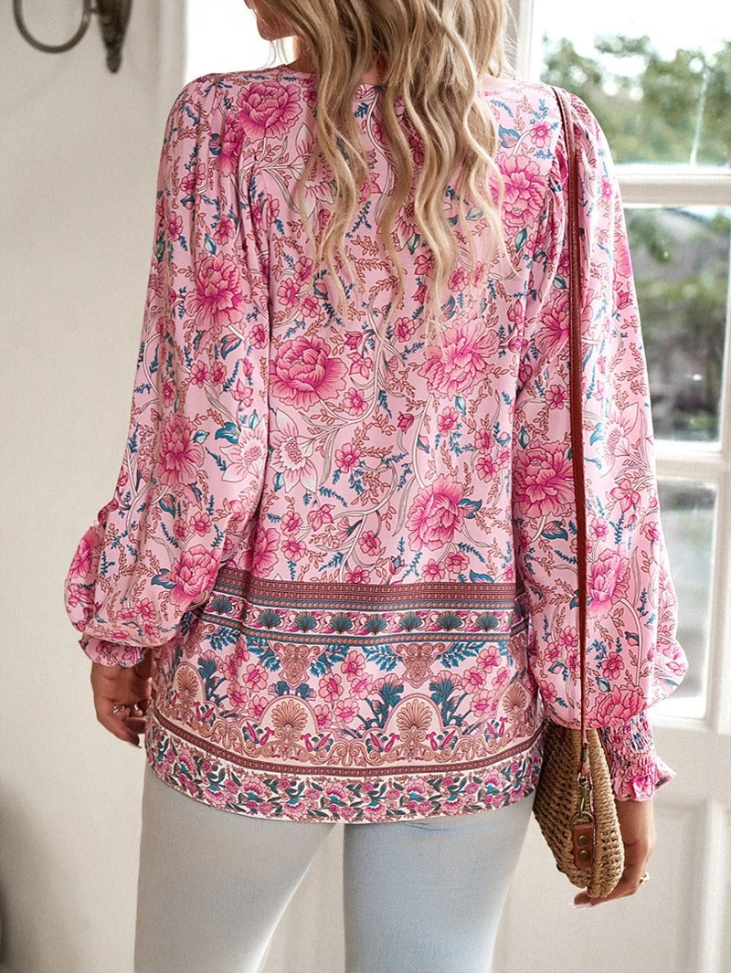Linda Chic Floral Summer Blouse in Pink - back view