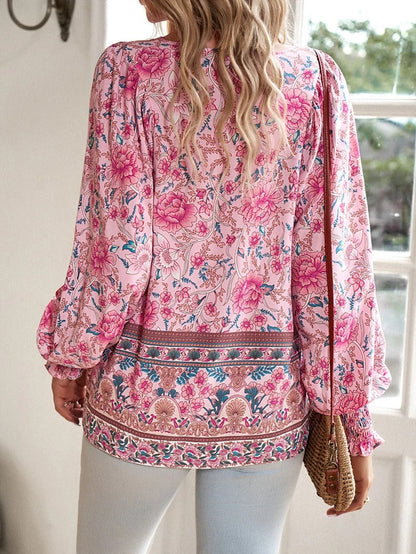 Linda Chic Floral Summer Blouse in Pink - back view