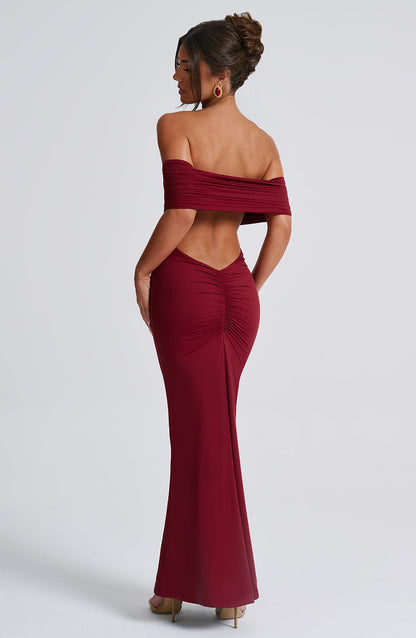 Belinda Burgundy Maxi Dress in XS - back view