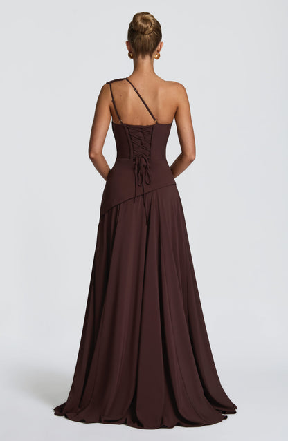Sophia Maxi Summer Dress in Plum Brown