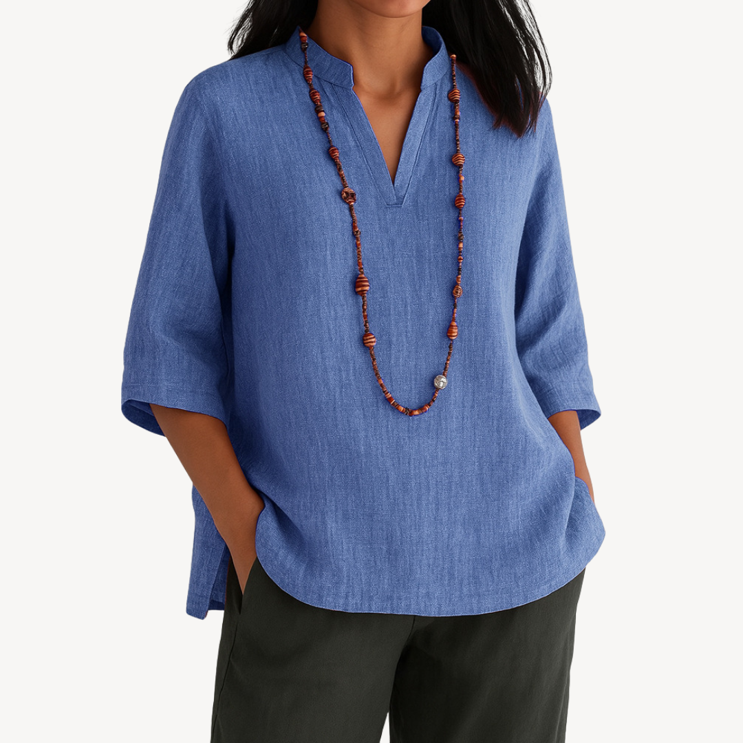 Linda Elegant Tunic Top in Blue - front view