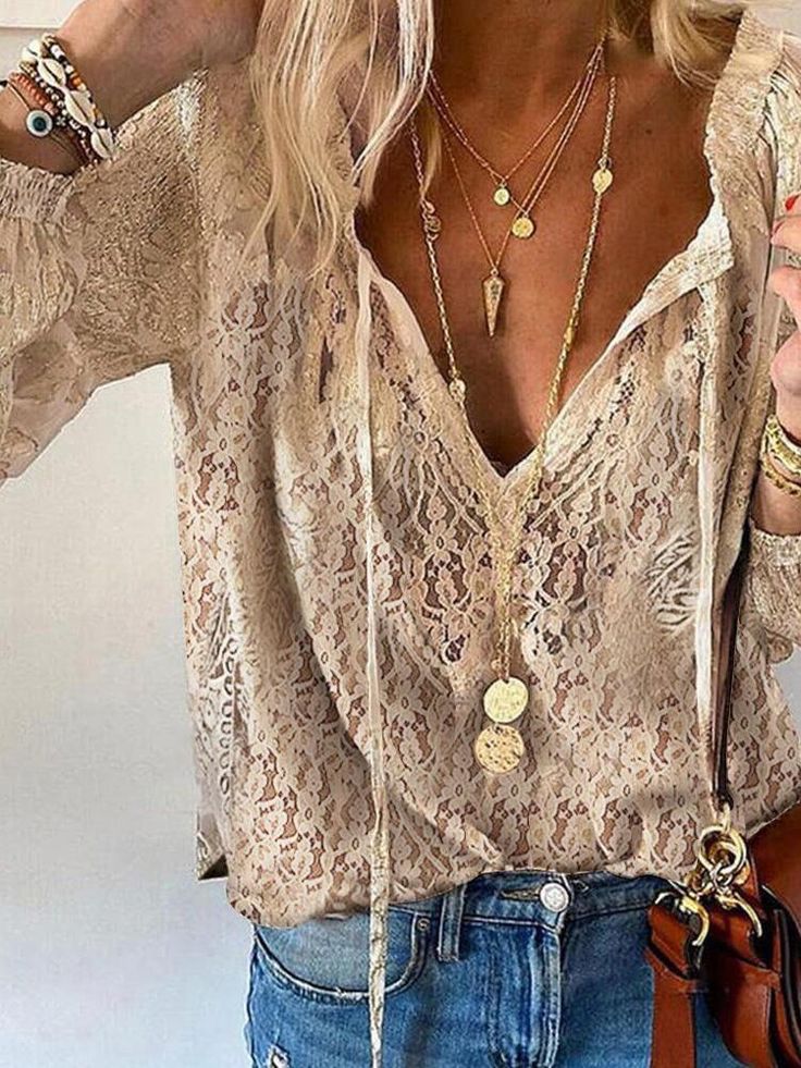 Kelly Chic Boho Blouse Featuring a Cutout Neckline in Khaki - front view