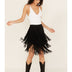 Black Asymmetrical Faux Suede Fringe Mini Skirt - Black