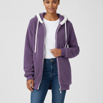 Ladies' Zip Up Hooded Sweater in Black - back view