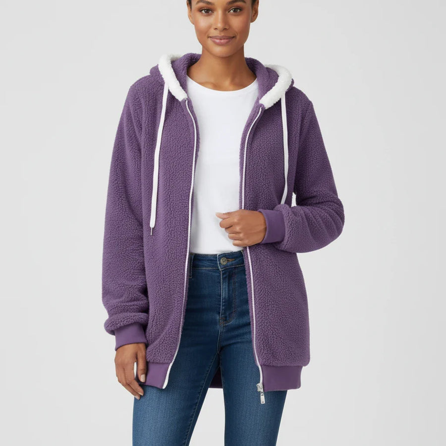 Luvrefashion | Ladies' Zip Up Hooded Sweater in Black - back view