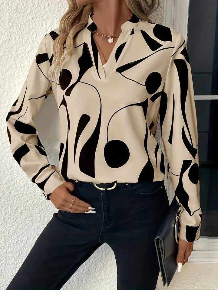 Luvrefashion | Stella Printed Long Sleeve Blouse for in Apricot - front view