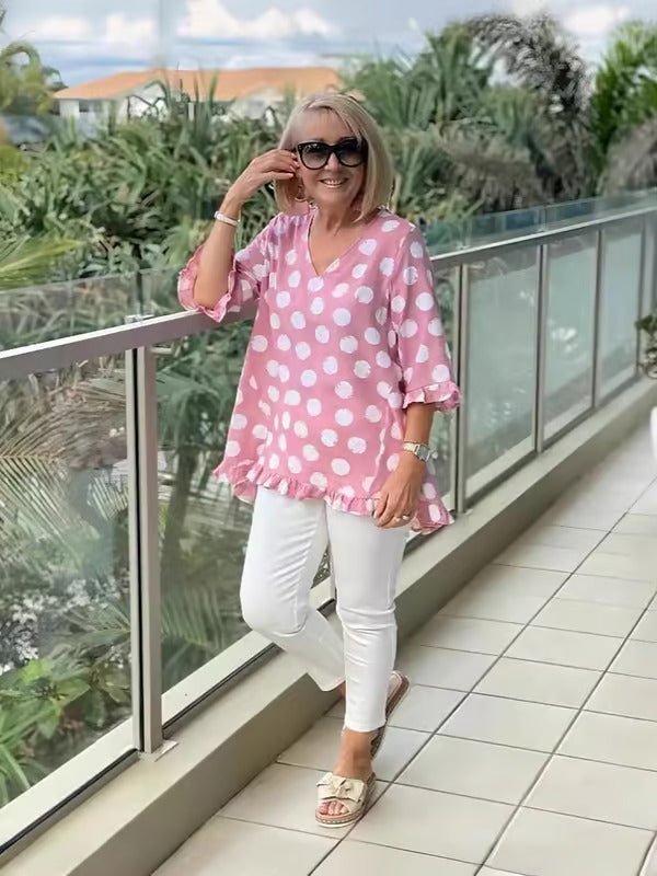 Luvrefashion | Dulce Timelessly Elegant Vintage Print Top in Sky Blue - detail view