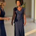 KAIA Silver Knotted Sequin Cap Sleeve Maxi Evening Dress - Navy Blue