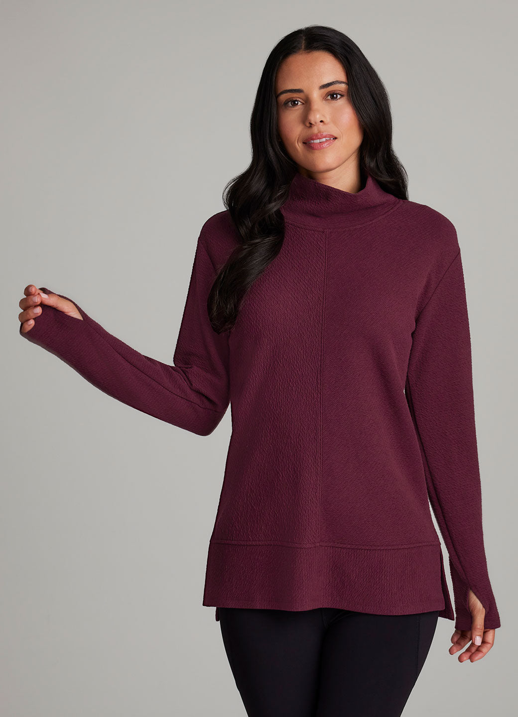 Studio Jacquard Mock Neck Tunic Pullover with Thumb Holes