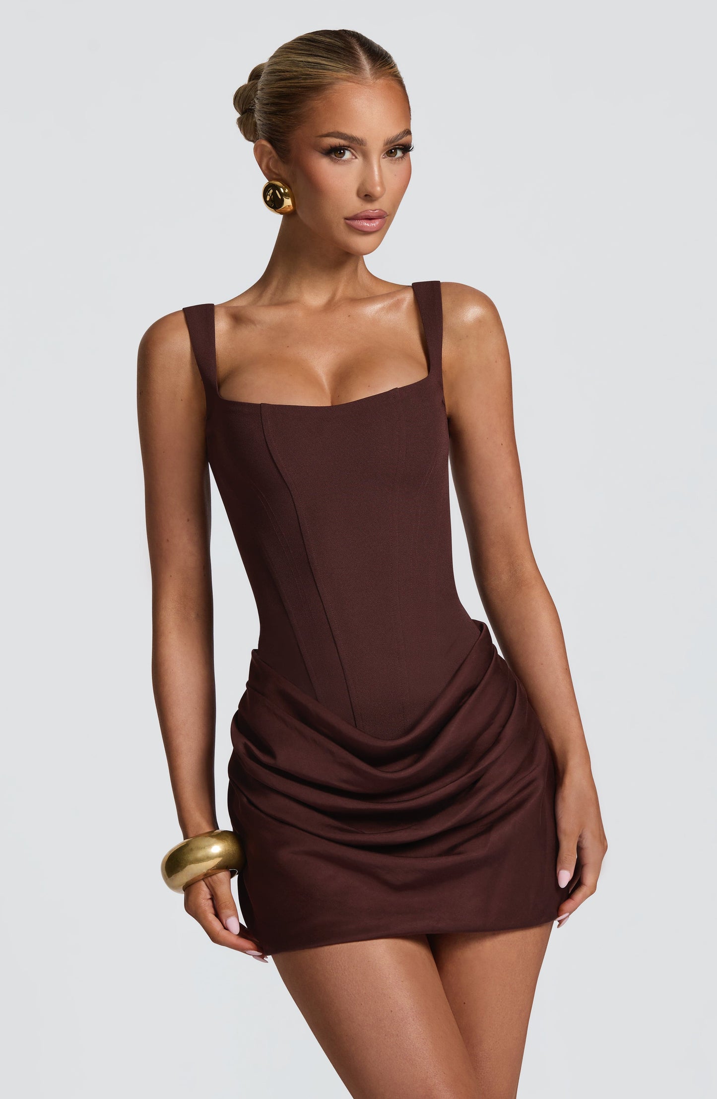 Cornelia Petite Dress Plum Brown in XS - detail view