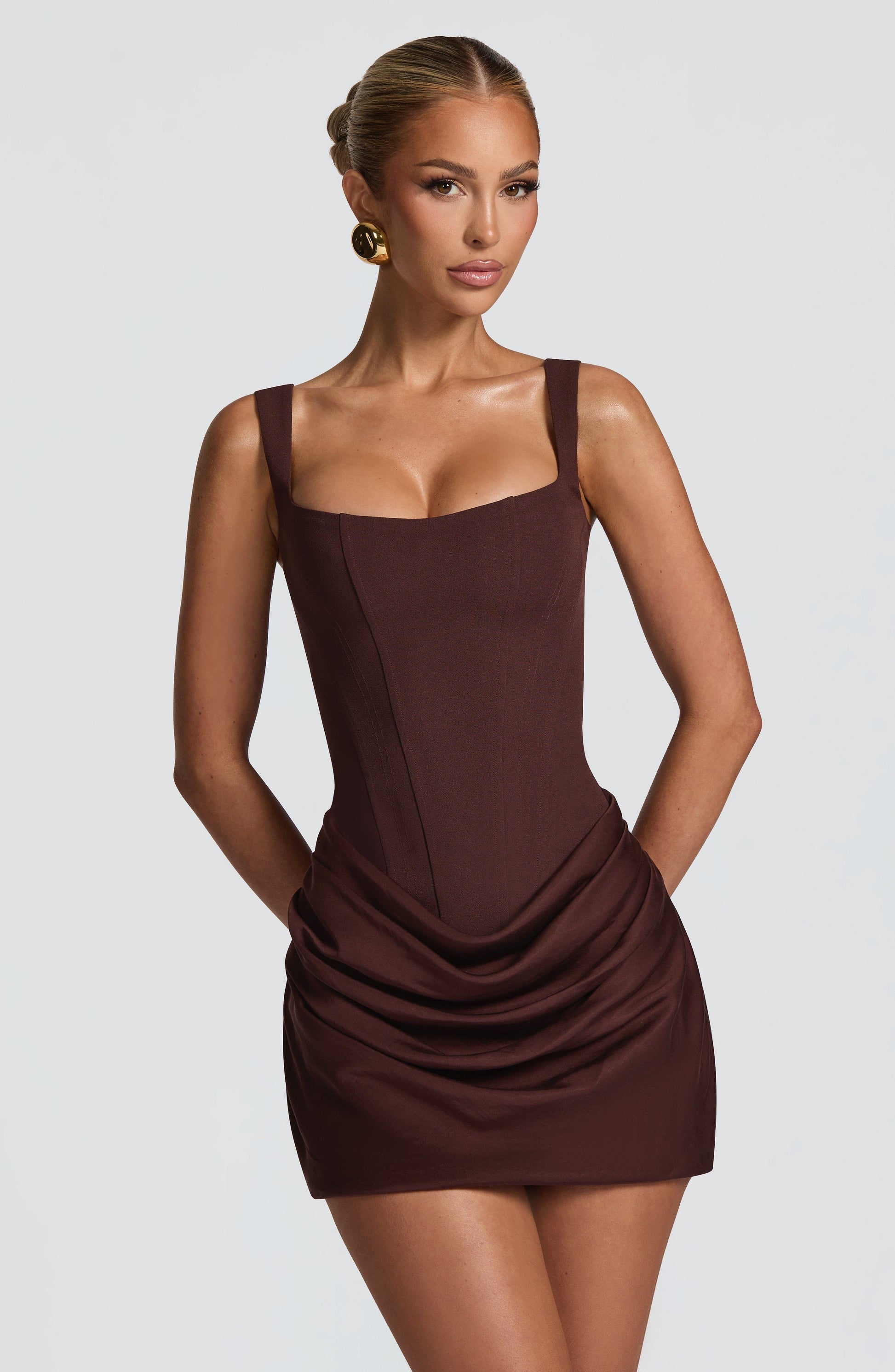 Cornelia Petite Dress Plum Brown in XS - front view