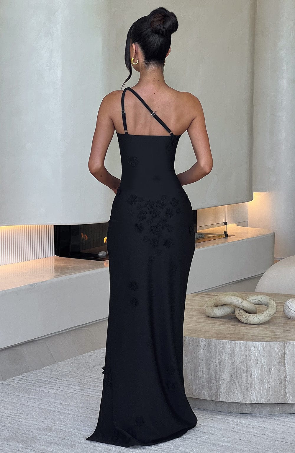Cynthia Black Maxi Dress in XS - back view