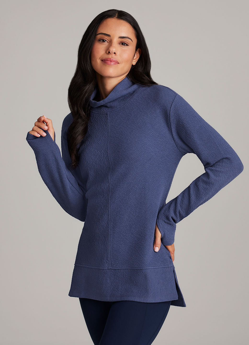 Studio Jacquard Mock Neck Tunic Pullover with Thumb Holes