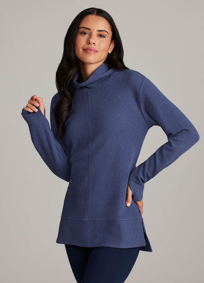 Studio Jacquard Mock Neck Tunic Pullover with Thumb Holes