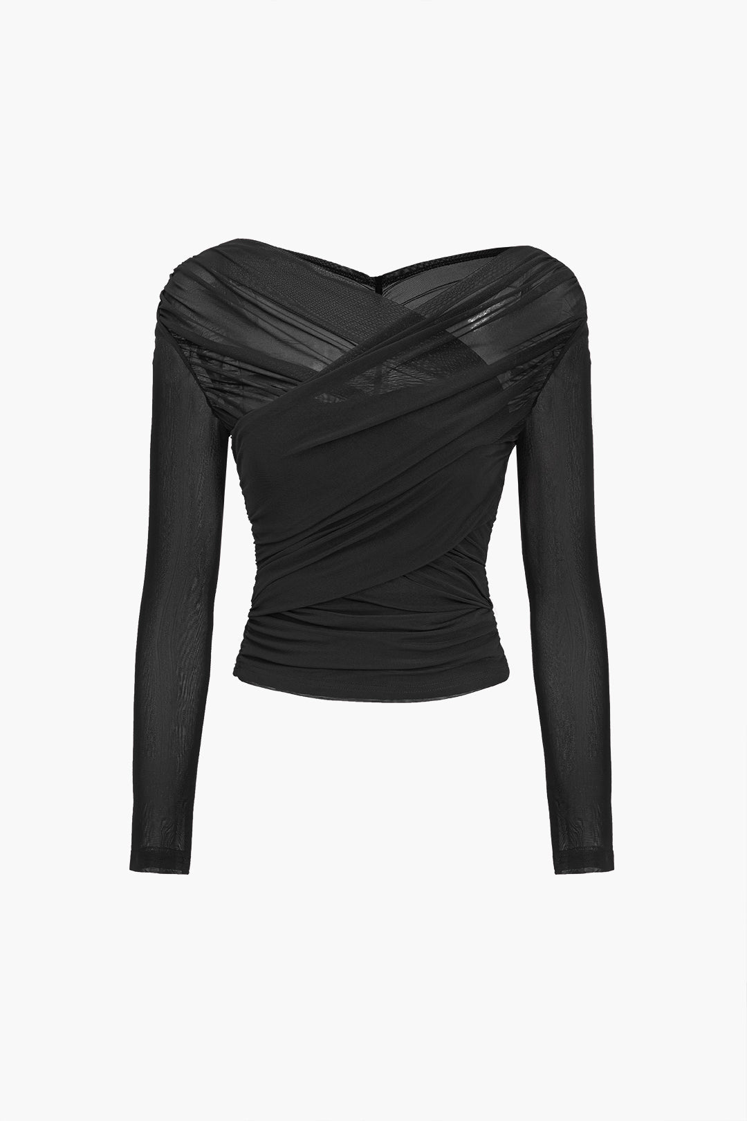 Luvrefashion | Fern Long Sleeve Ruched Mesh Top in Burgundy - image 6