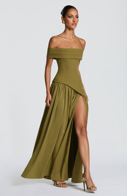 Sophia Maxi Summer Dress in Deep Olive