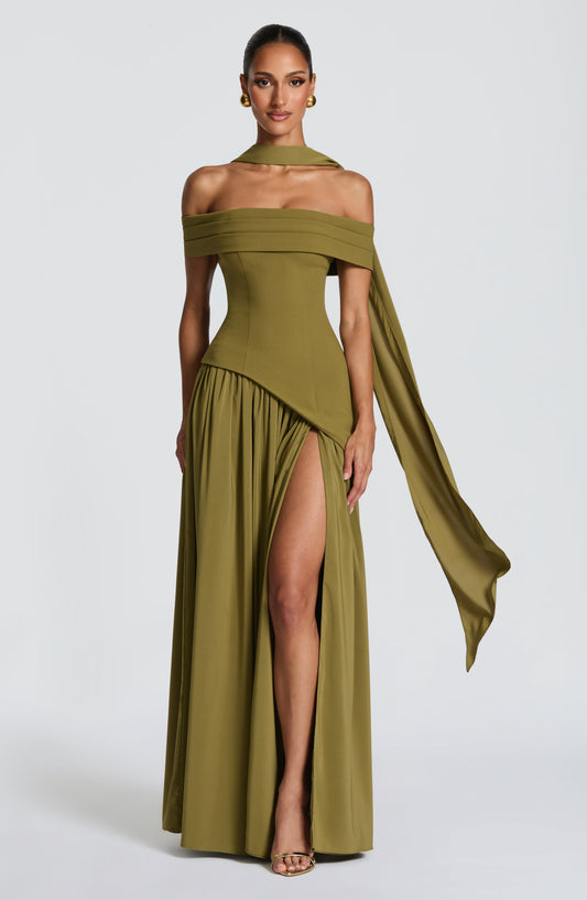 Sophia Maxi Summer Dress in Deep Olive