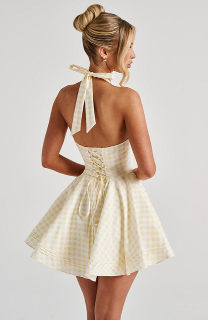 Chloe Lemon Gingham Mini Sundress