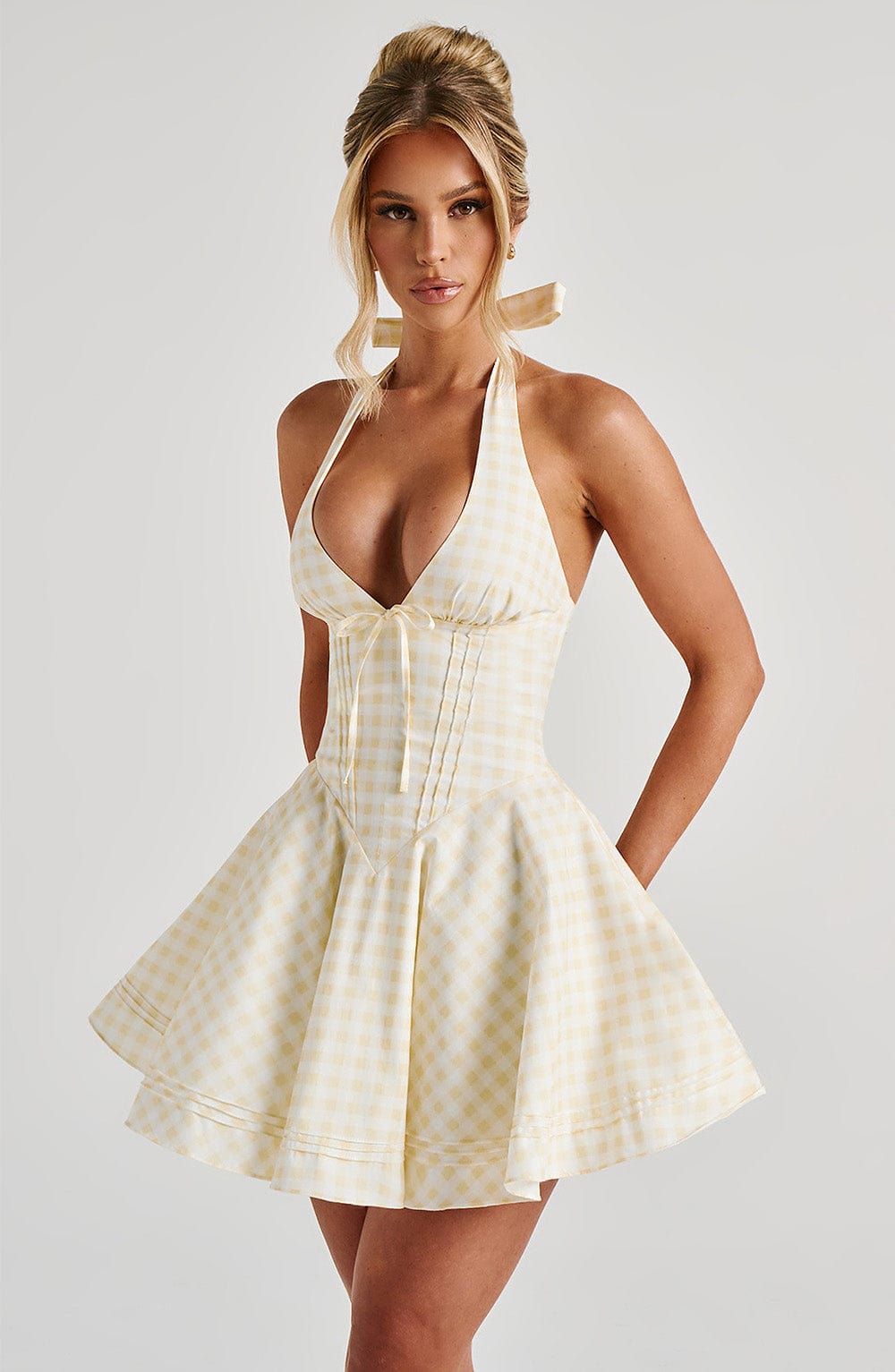 Chloe Lemon Gingham Mini Sundress