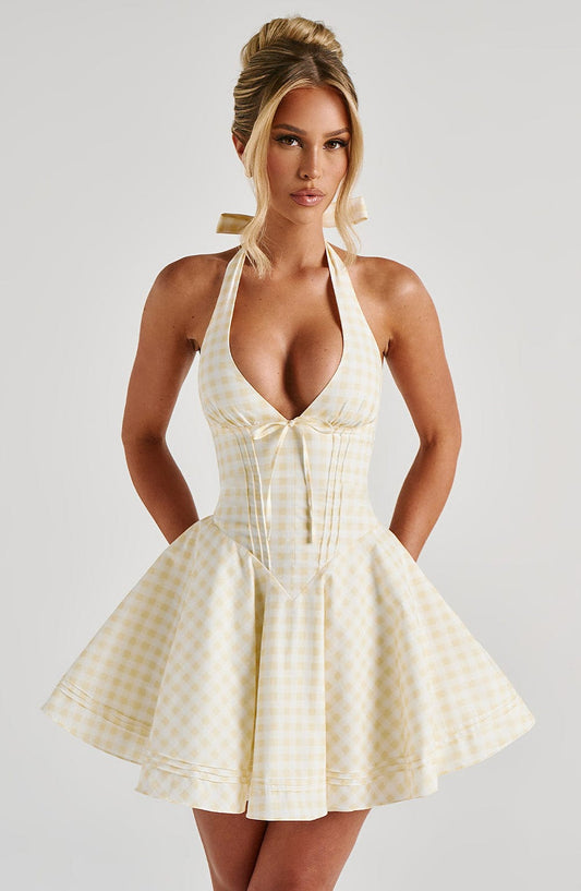 Chloe Lemon Gingham Mini Sundress