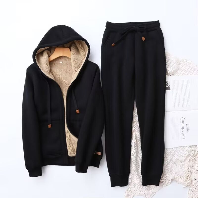 Riley Loungewear Set with Zip Up Hoodie in Black - front view