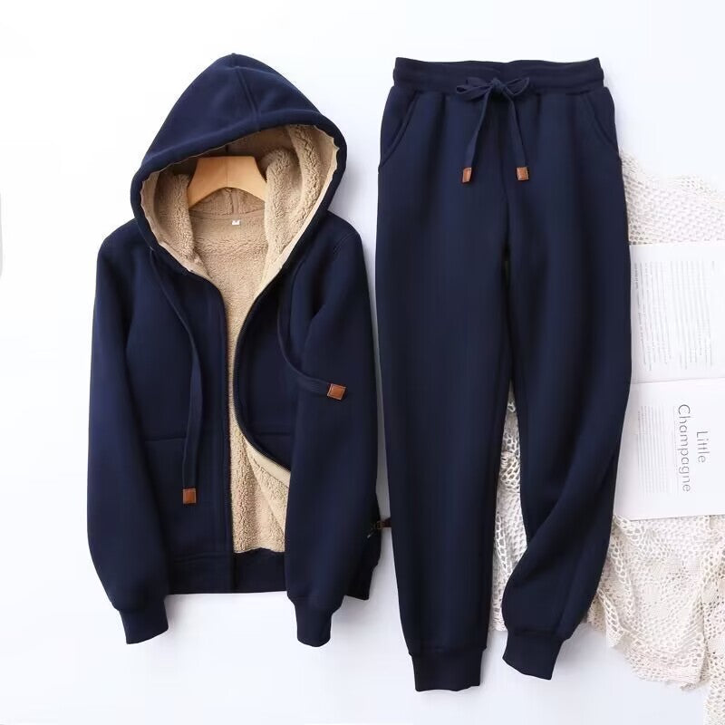 Riley Loungewear Set with Zip Up Hoodie in Black - back view